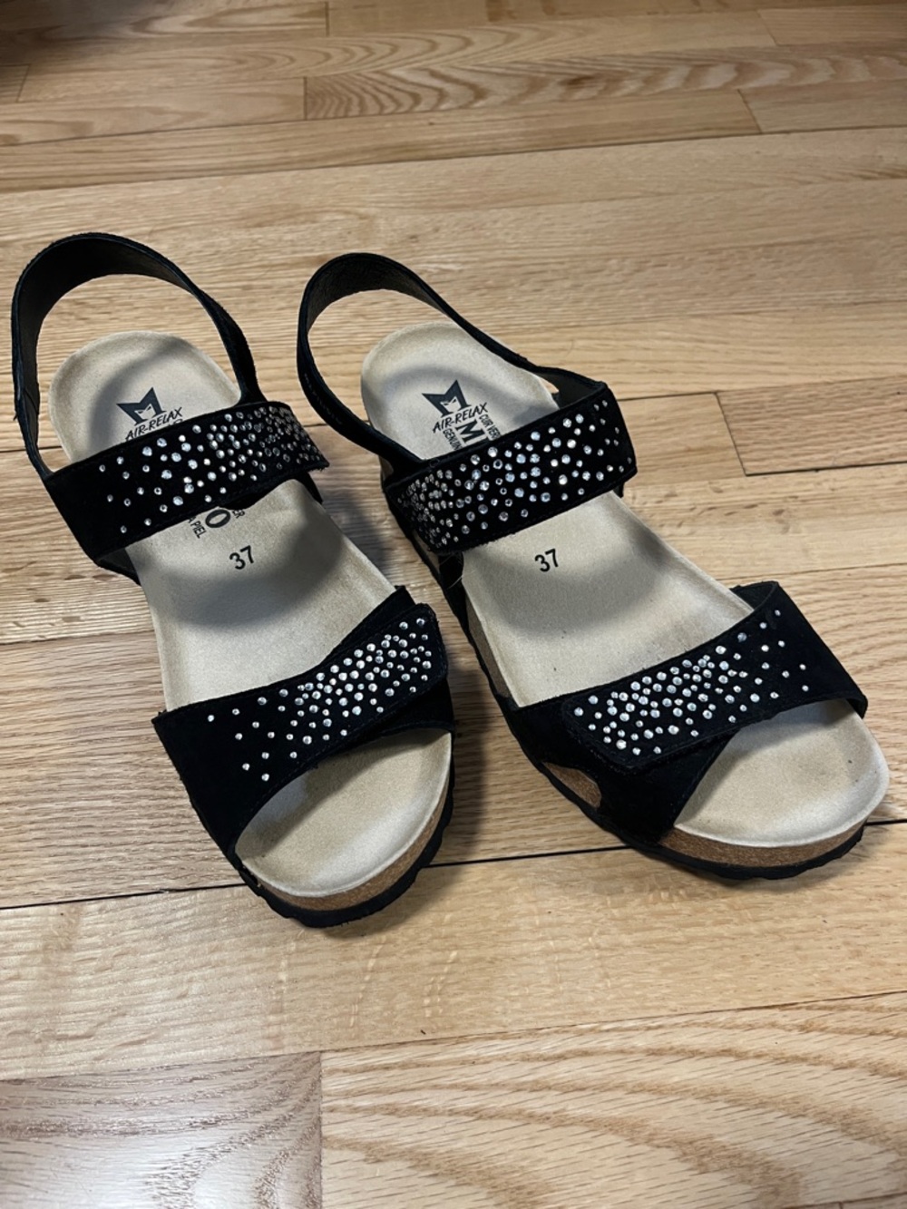 Mephisto Black Crystal-Accented Slingback Sandals